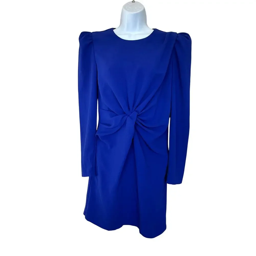 Pinko Blue Twist Sheath Dress Size 4 Career Polished Long Sleeve Designer $375 - Picture 4 of 9